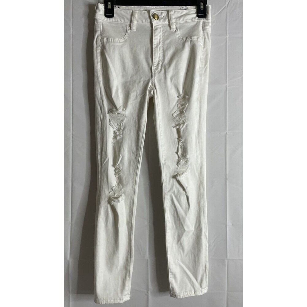 American Eagle Jeans Womens 6 Long White Distressed Skinny Stretch Casual